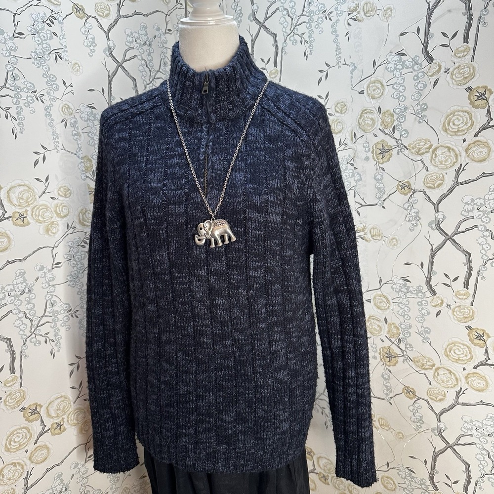 M&S Collection Sweater Women's SZ M Oversized Pull On 1/4 Zip With Wool Cable